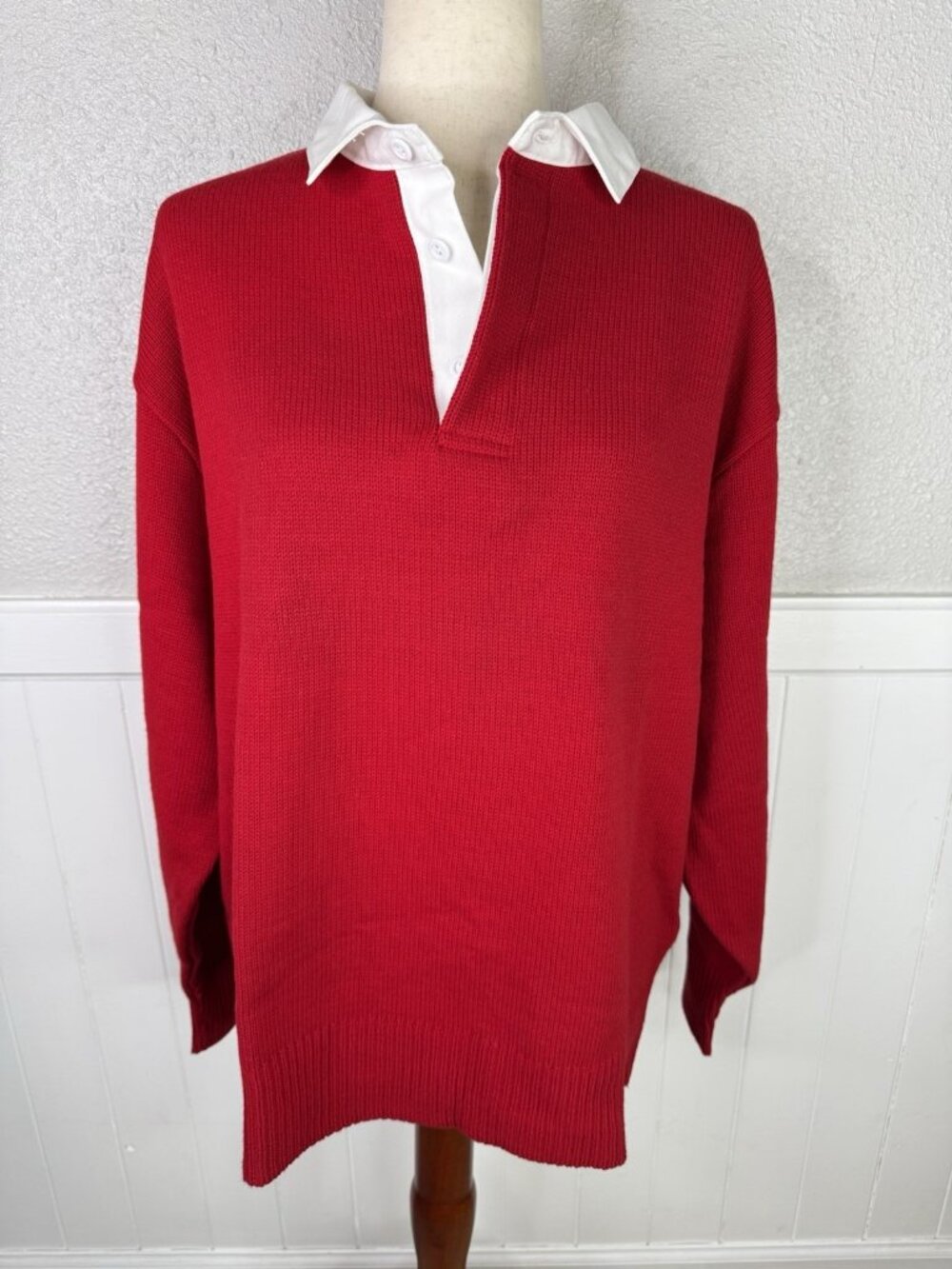 Vtg Thatcher & Cross Sweater Men’s Large Red Rugby Collared Preppy USA